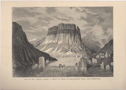 VIEW OF THE 'DEVIL'S CASTLE,' A GROUP OF ROCKS IN FRANZ-JOSEPH FJORD, EAST GREENLAND